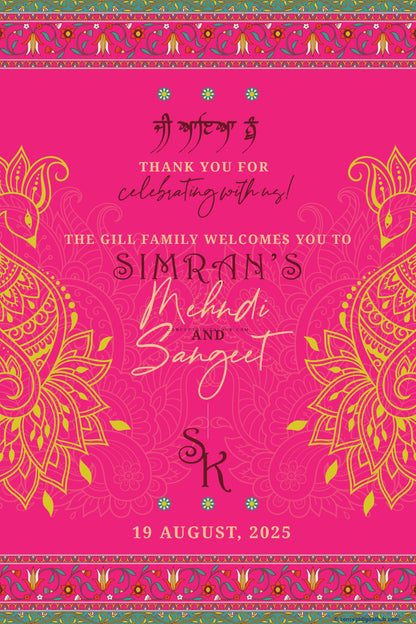 Pink Lemonade Color Paisley Motifs Welcome Board for Sangeet