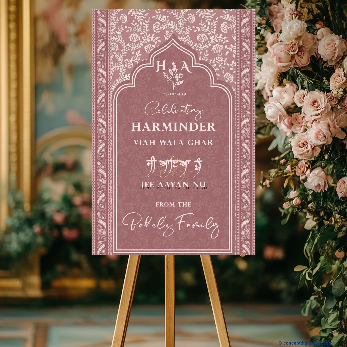 Dusty Rose Color Floral Botanical Welcome Board for Wedding Week