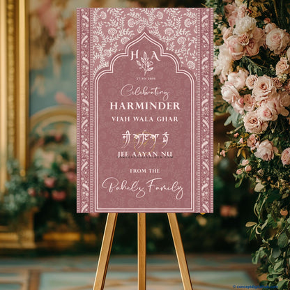 Dusty Rose Color Floral Botanical Welcome Board for Wedding Week