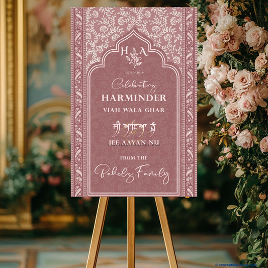 Dusty Rose Color Floral Botanical Welcome Board for Wedding Week