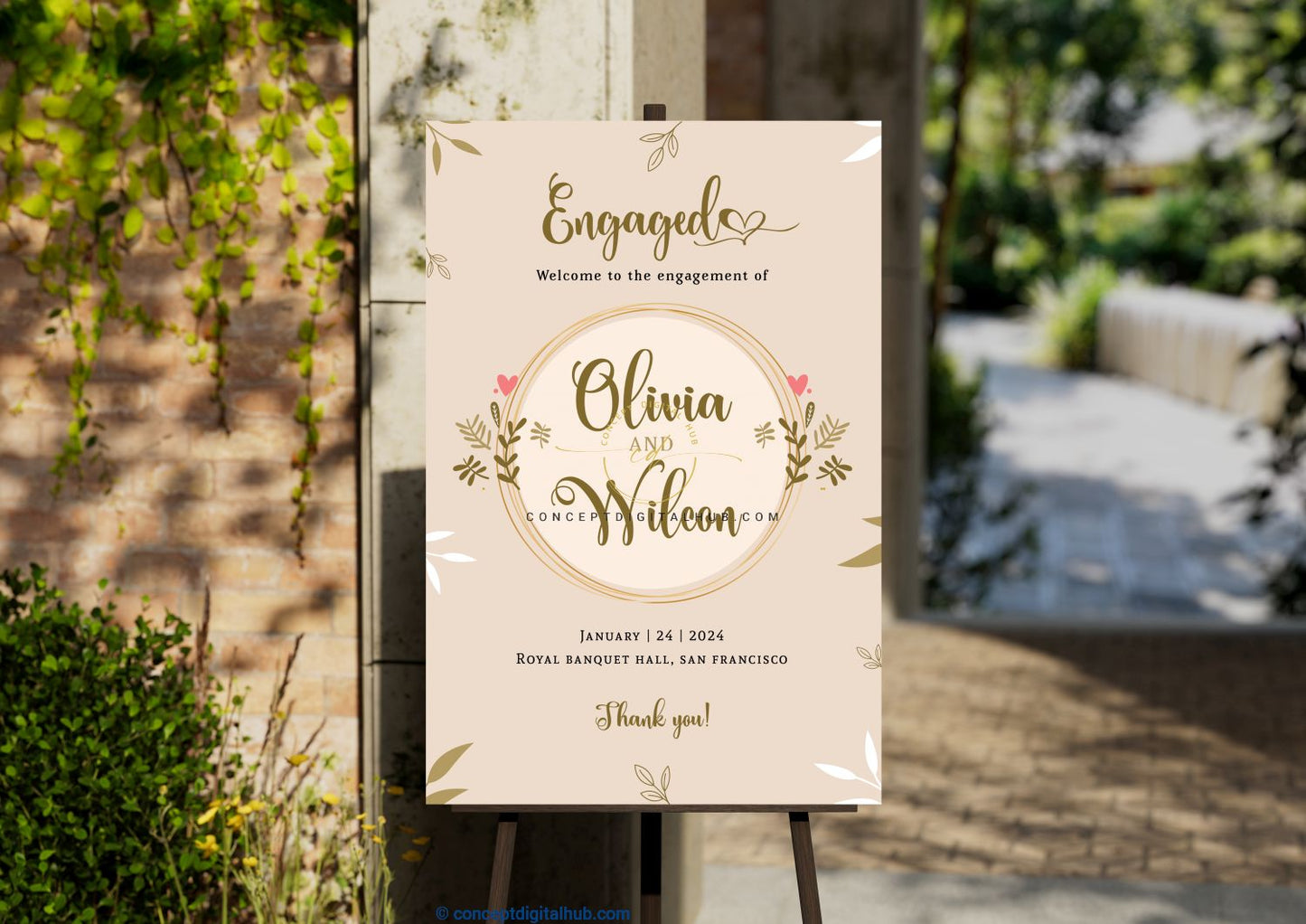 Golden Engagement Welcome Sign Board