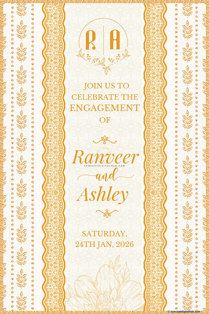 Metallic Gold Color Leaf Motifs Welcome Board for Engagement