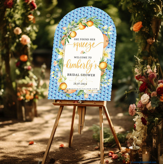 Orange Main Squeeze Bridal Shower Welcome Sign Board