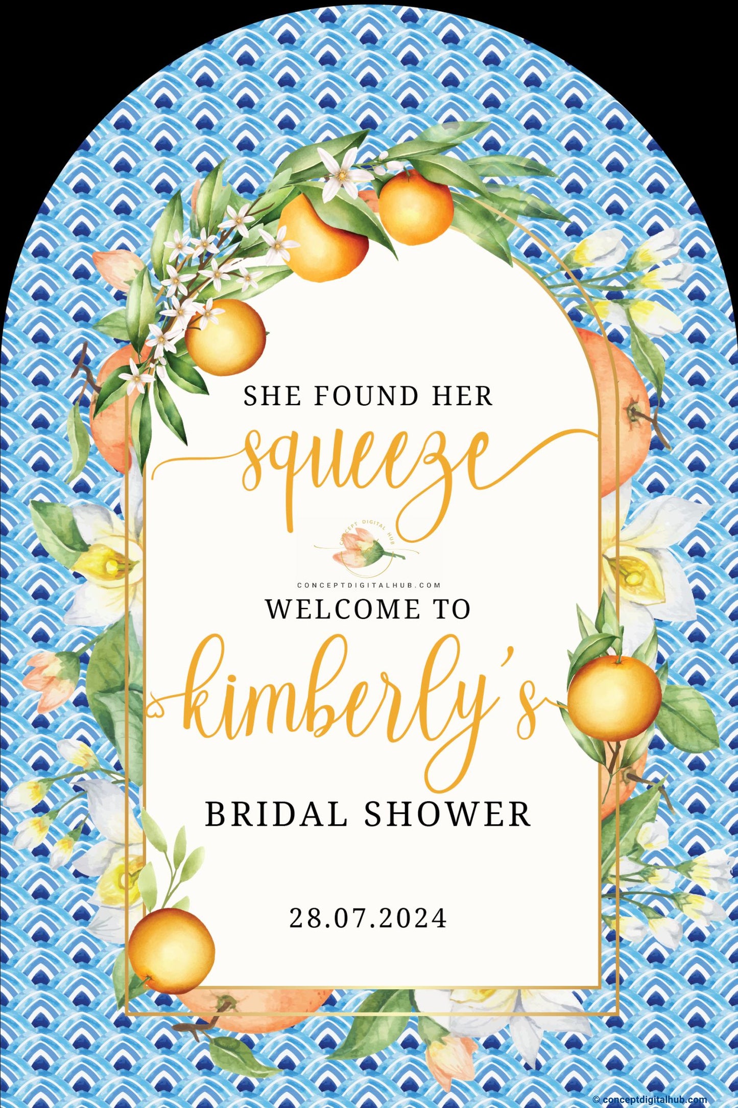 Orange Main Squeeze Bridal Shower Welcome Sign Board