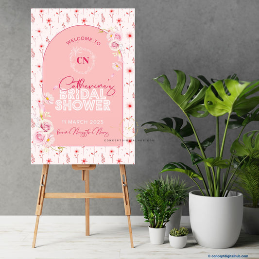 Rose Color Floral Welcome Board for Bridalshower