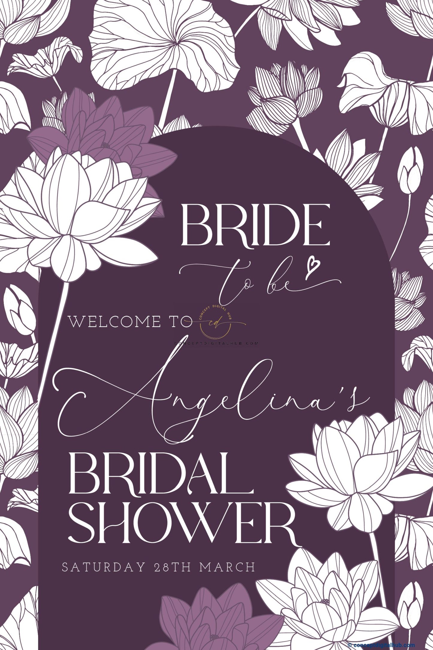 Dark Plum Color Lotus Flower Welcome Board for Bridal Shower