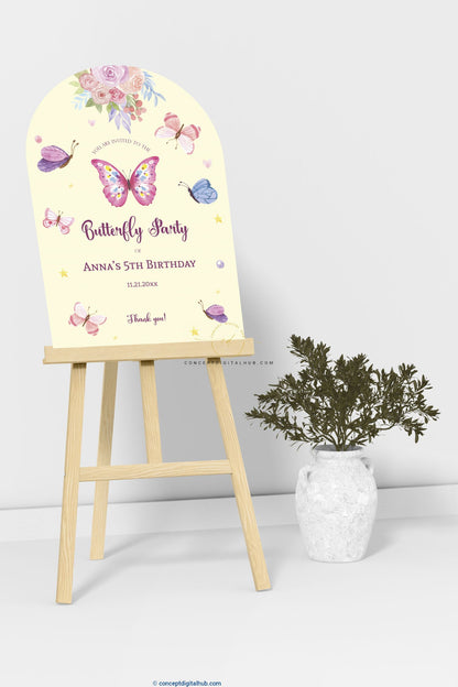 Butterfly Theme Birthday Welcome Sign Board