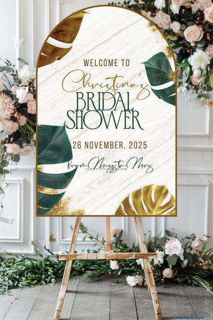 White Marble Color Monstera leaves Welcome Board for Bridal Shower