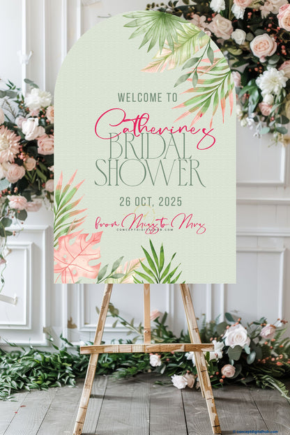 Yellow Green Color Tropical Floral Welcome Board for Bridal Shower
