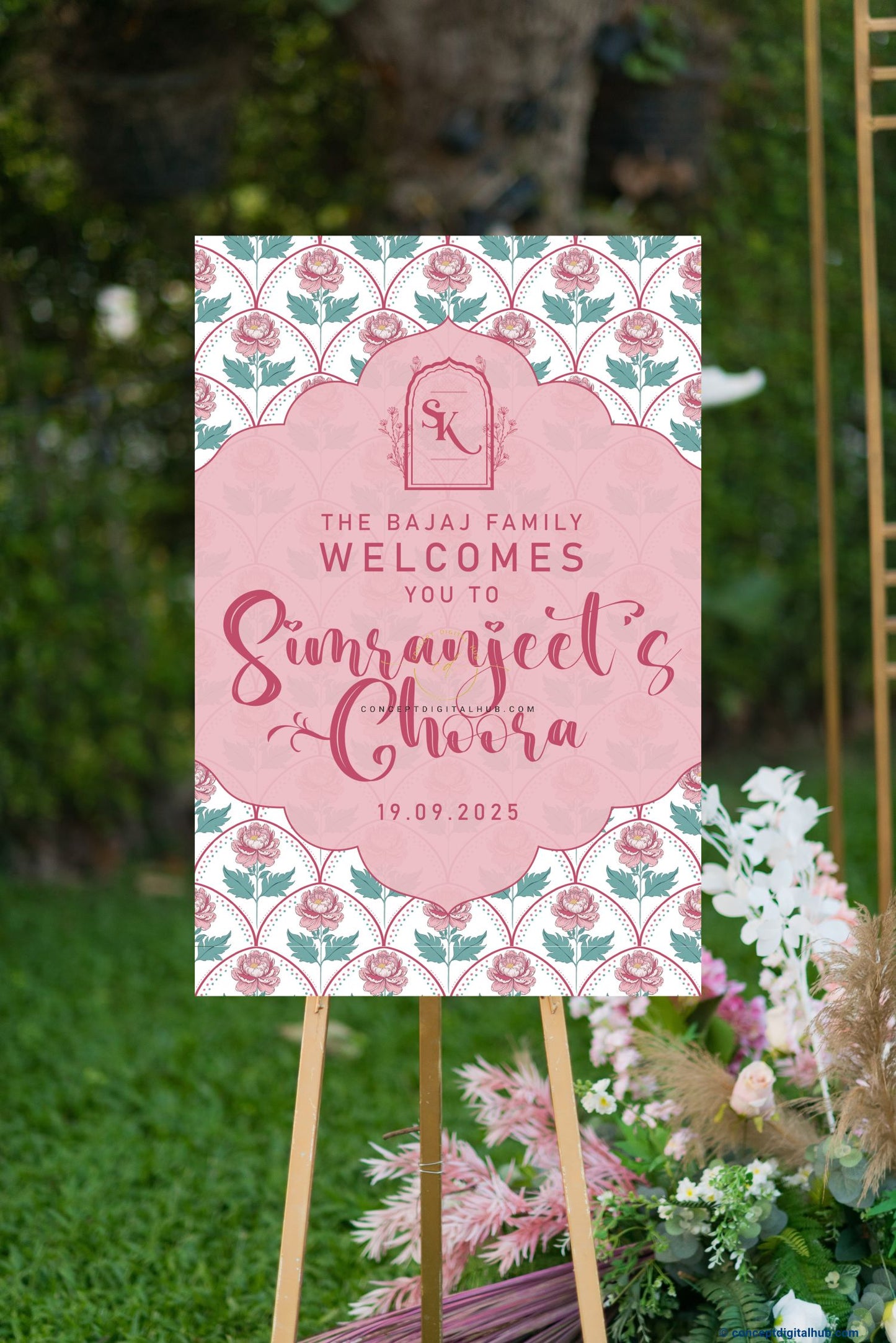 Soft Pink Color Floral Welcome Board for Maiyan