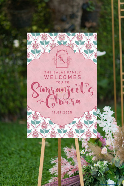Soft Pink Color Floral Welcome Board for Maiyan