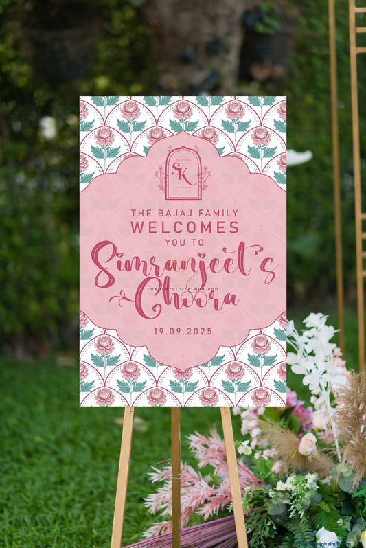 Soft Pink Color Floral Welcome Board for Maiyan