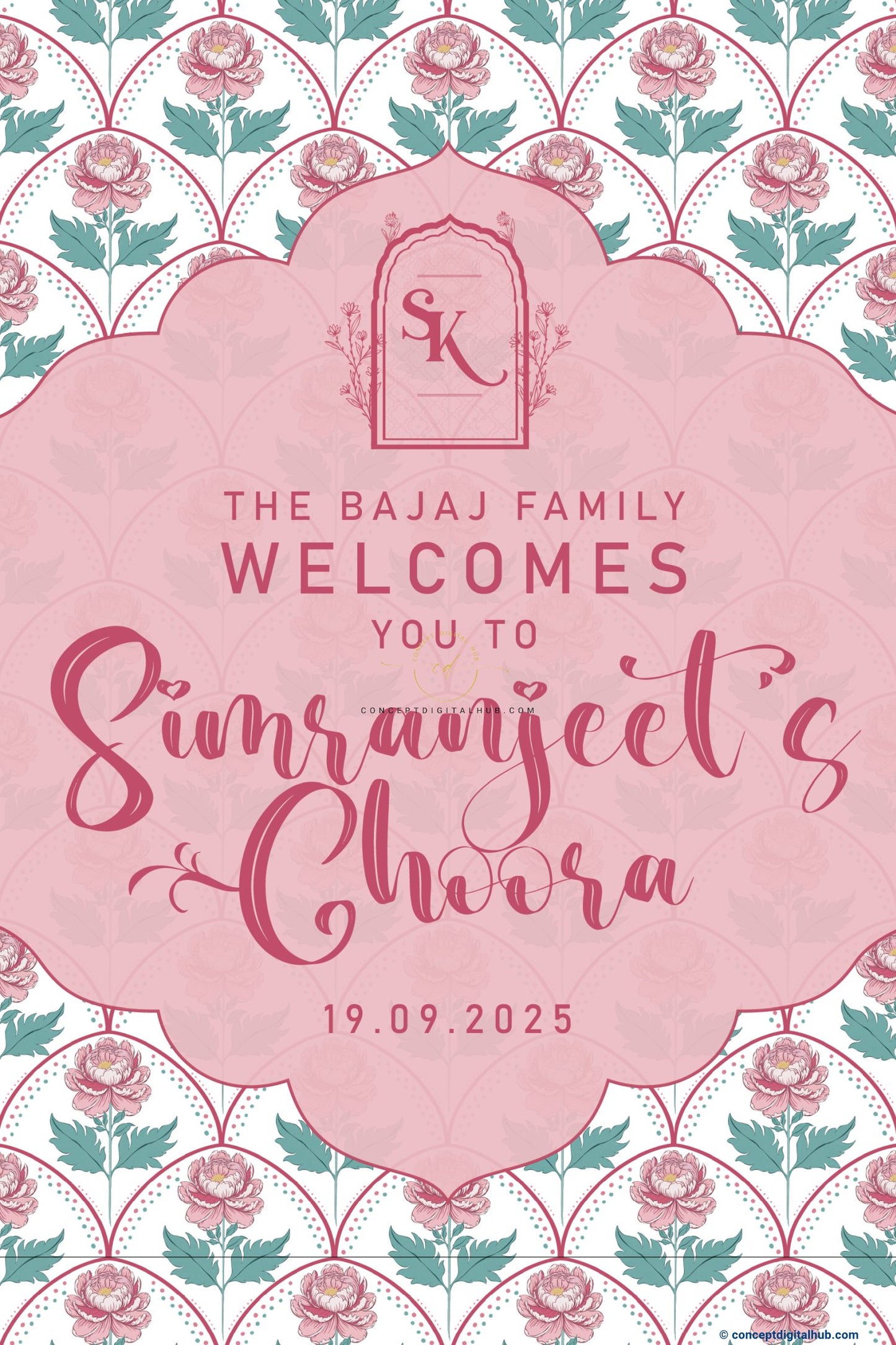 Soft Pink Color Floral Welcome Board for Maiyan