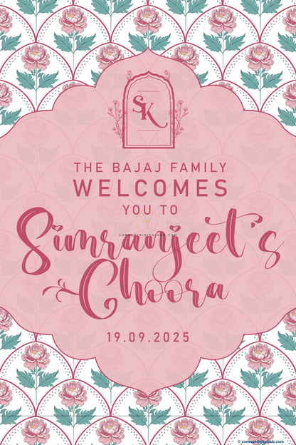Soft Pink Color Floral Welcome Board for Maiyan