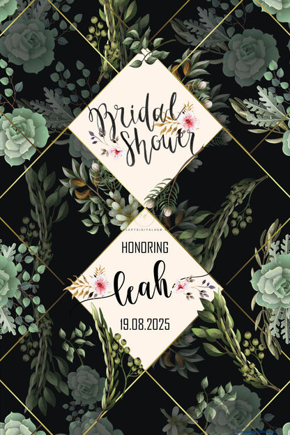 Onyx Color Eucalyptus Leaves Welcome Board for Bridal Shower