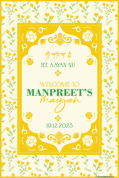 Marigold Yellow Color Floral Medallion Motifs Welcome Board for Maiyan