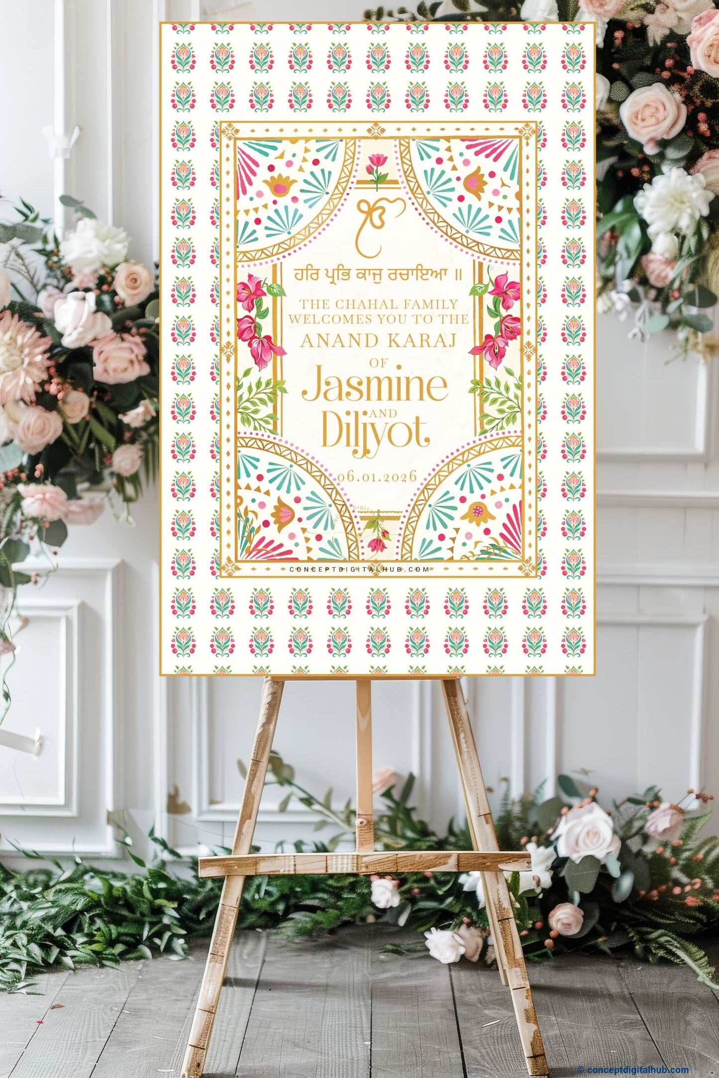 Gold Color Festive Fan Motifs Welcome Board for Wedding Week
