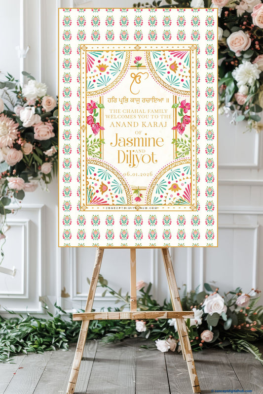 Gold Color Festive Fan Motifs Welcome Board for Wedding Week