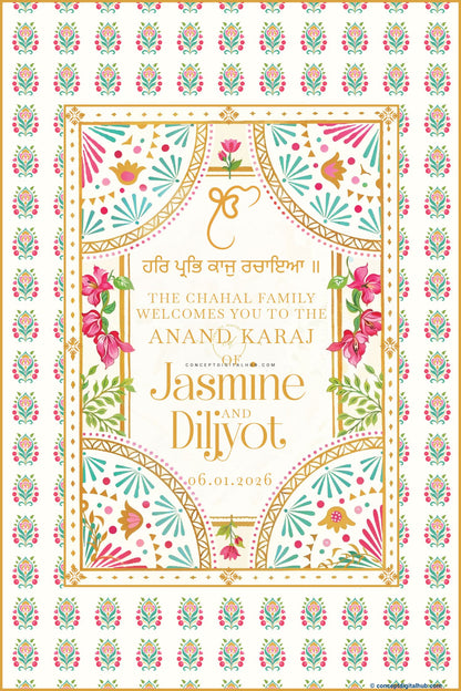 Gold Color Festive Fan Motifs Welcome Board for Wedding Week