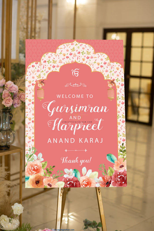 Pink Color Anand Karaj Welcome Sign Board