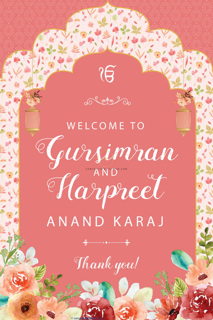 Pink Color Anand Karaj Welcome Sign Board