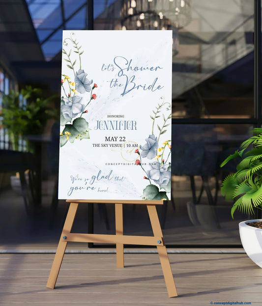 Elegant Dusty Blue Welcome Sign Board For Bridal Shower