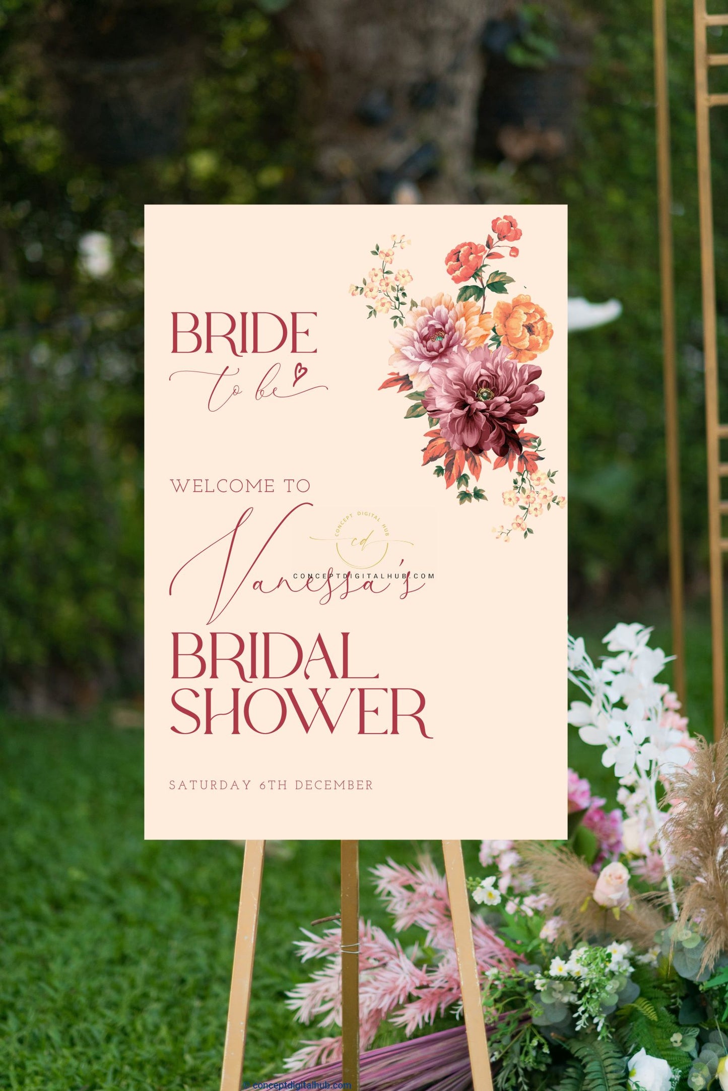 Flowered Bridal Shower Welcome Sign Board