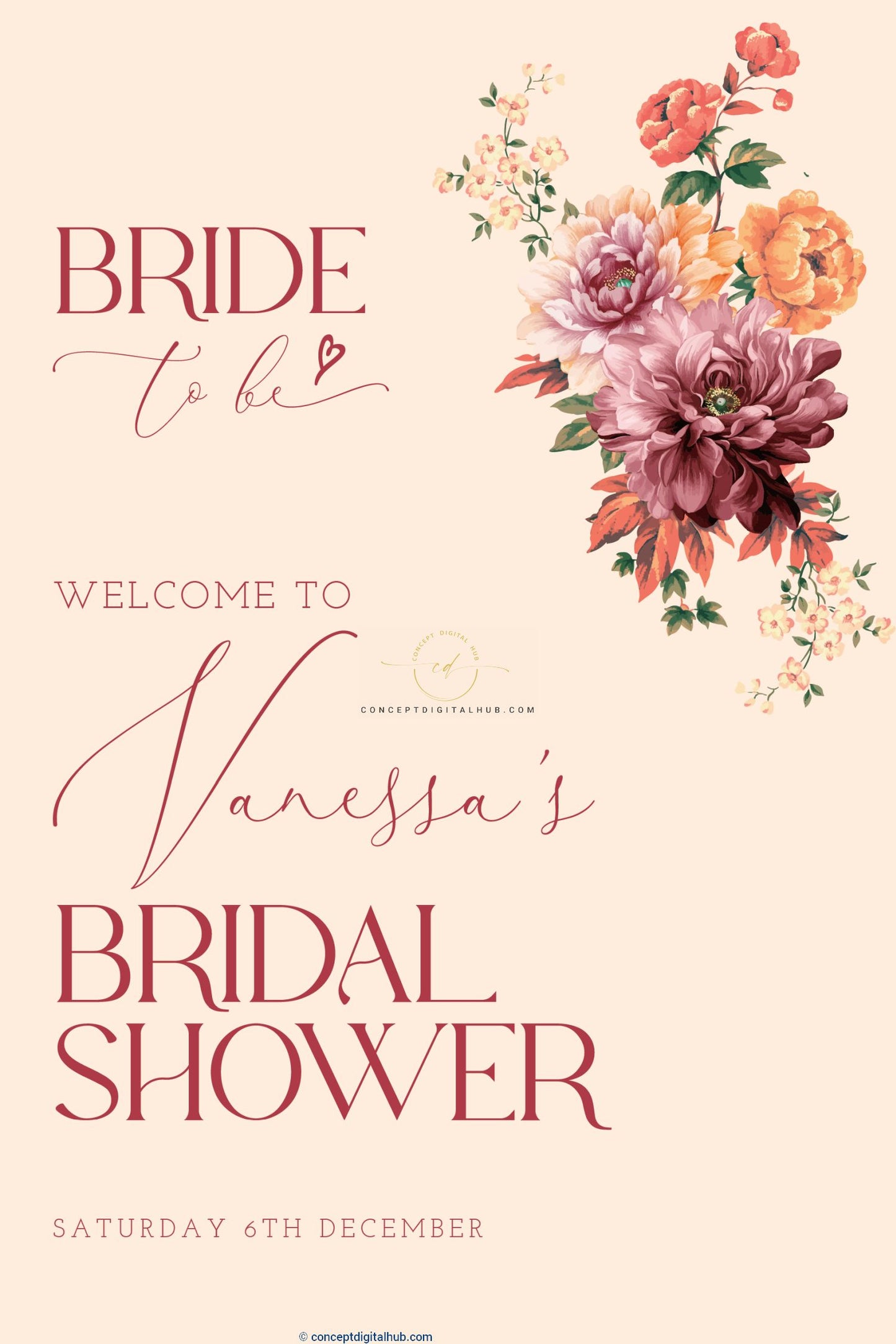 Flowered Bridal Shower Welcome Sign Board