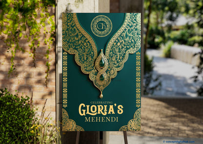 Green and Gold Color Mandala Welcome Board for Mehndi