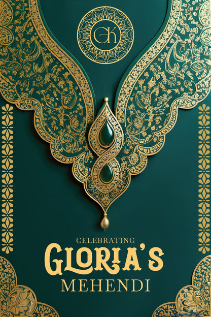 Green and Gold Color Mandala Welcome Board for Mehndi