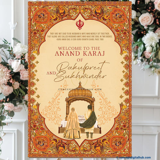 Sunset Color Floral Motifs Welcome Board for Anand Karaj