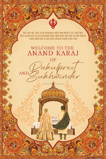 Sunset Color Floral Motifs Welcome Board for Anand Karaj