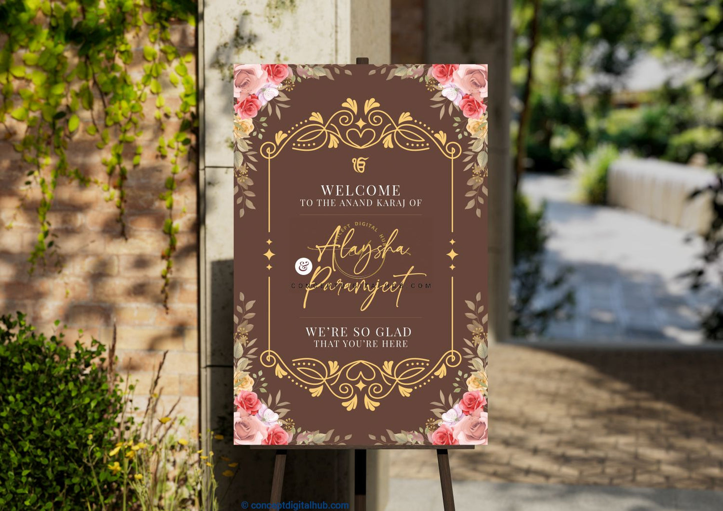 Brown Gold Anand Karaj Welcome Board Sign