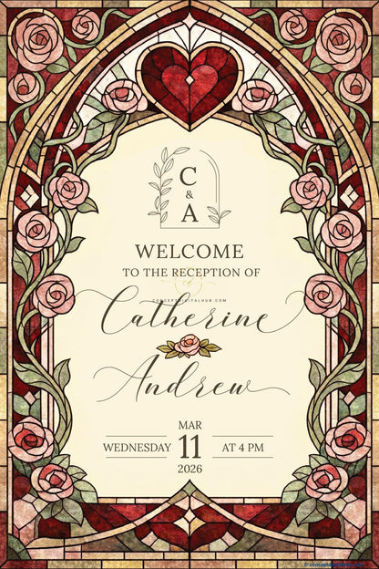 Burgundy Color Heart Motif Welcome Board for Wedding Week