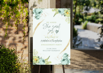 Greenery Roses Engagement Welcome Sign Board