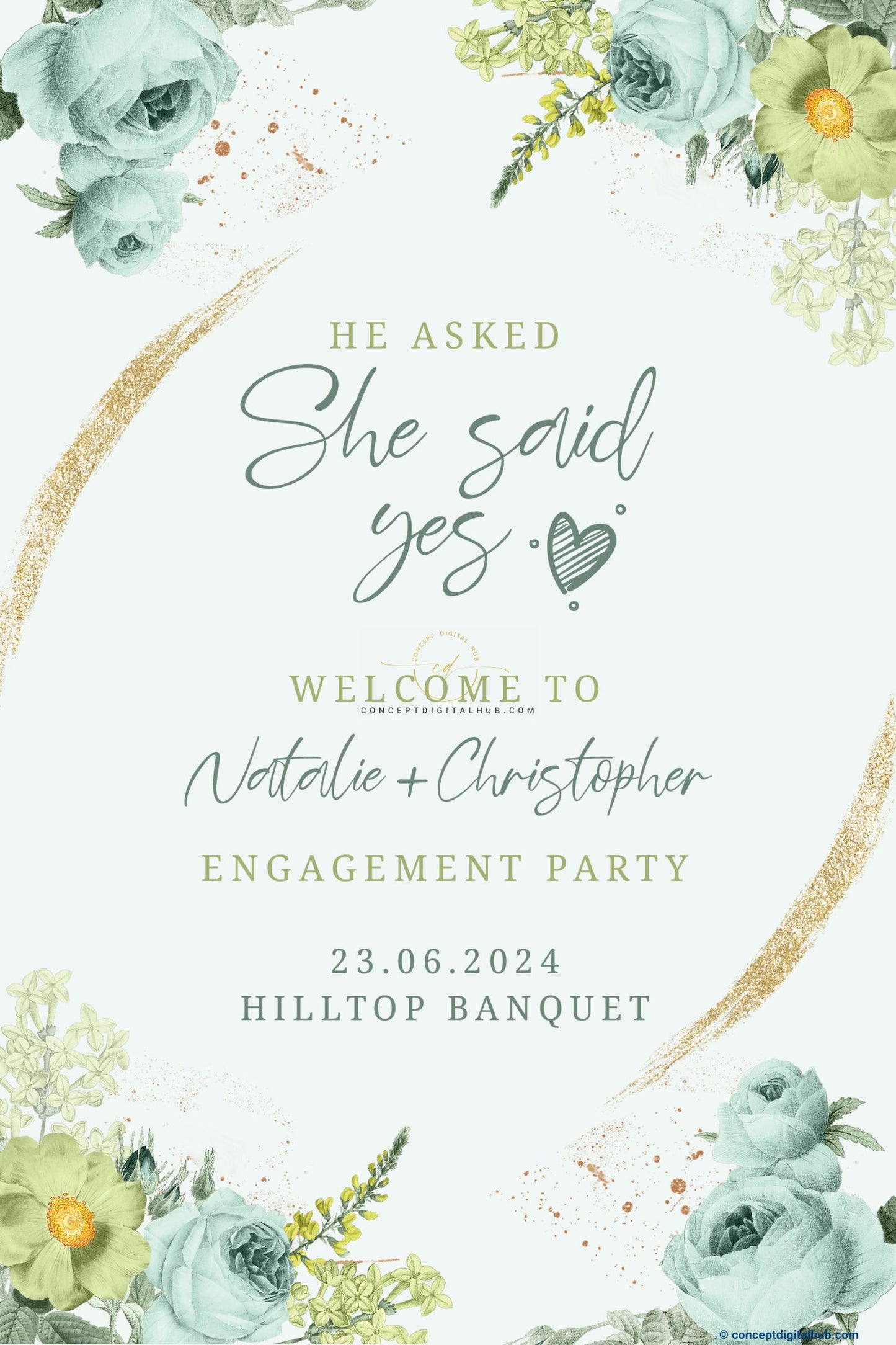 Greenery Roses Engagement Welcome Sign Board