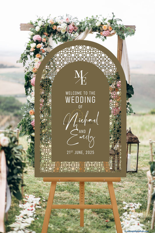 Roman Coffee Color Motif Welcome Board for Wedding