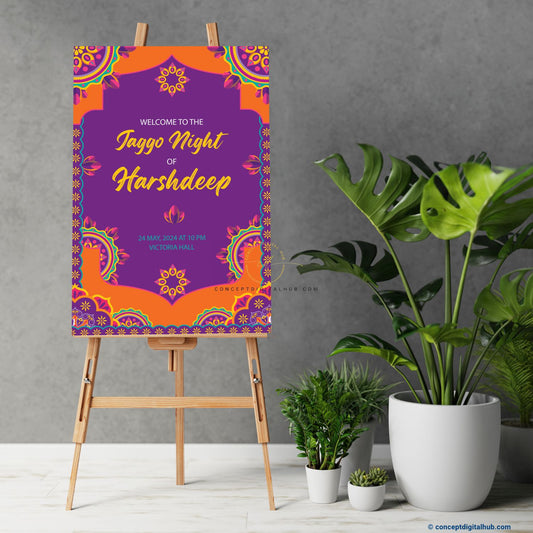 Purple Colored Sangeet Welcome Sign Board