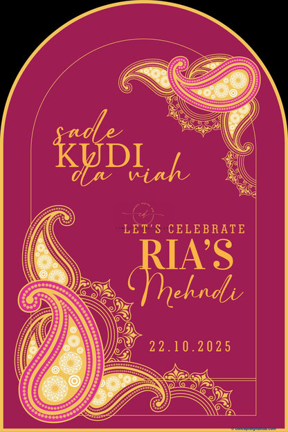 Berry Color Paisley Sign Welcome Board for Mehendi