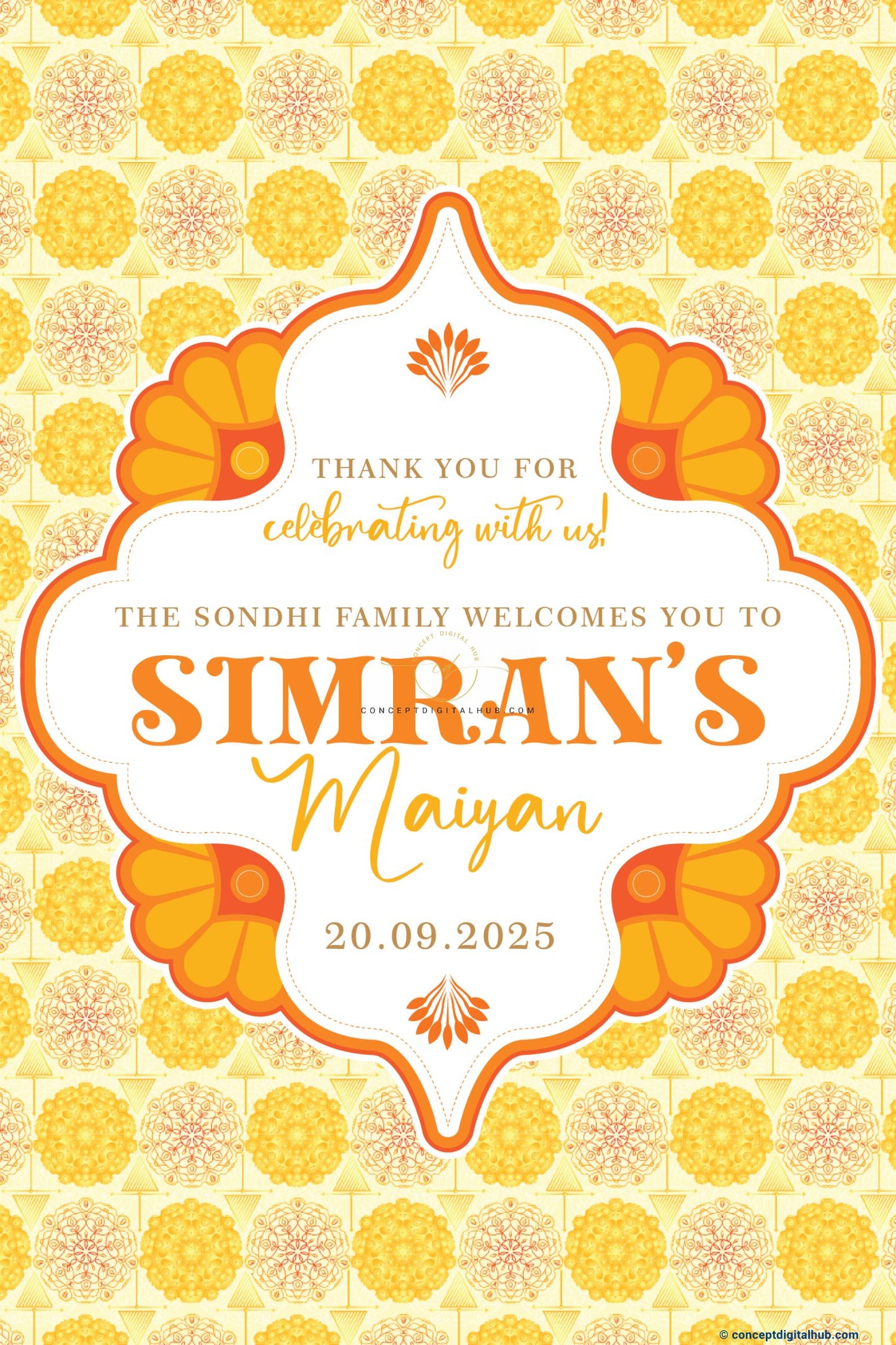 Gold Color Geometric Floral Welcome Board for Maiyan