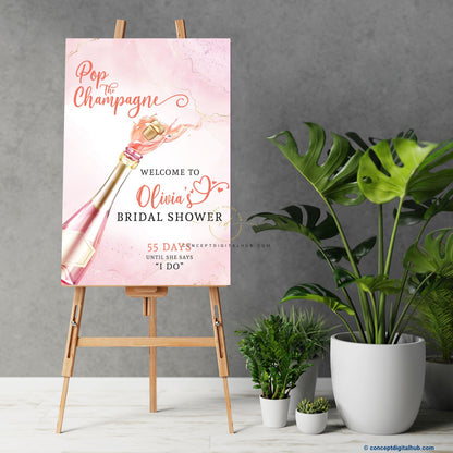 Champagne Bottle Bridal Shower Welcome Sign Board