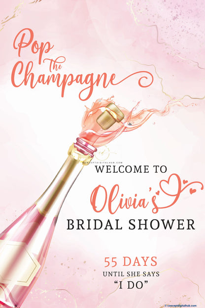 Champagne Bottle Bridal Shower Welcome Sign Board