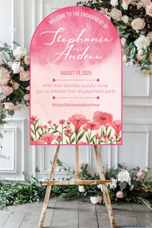 Pink Color Flowers Welcome Board for Engagement