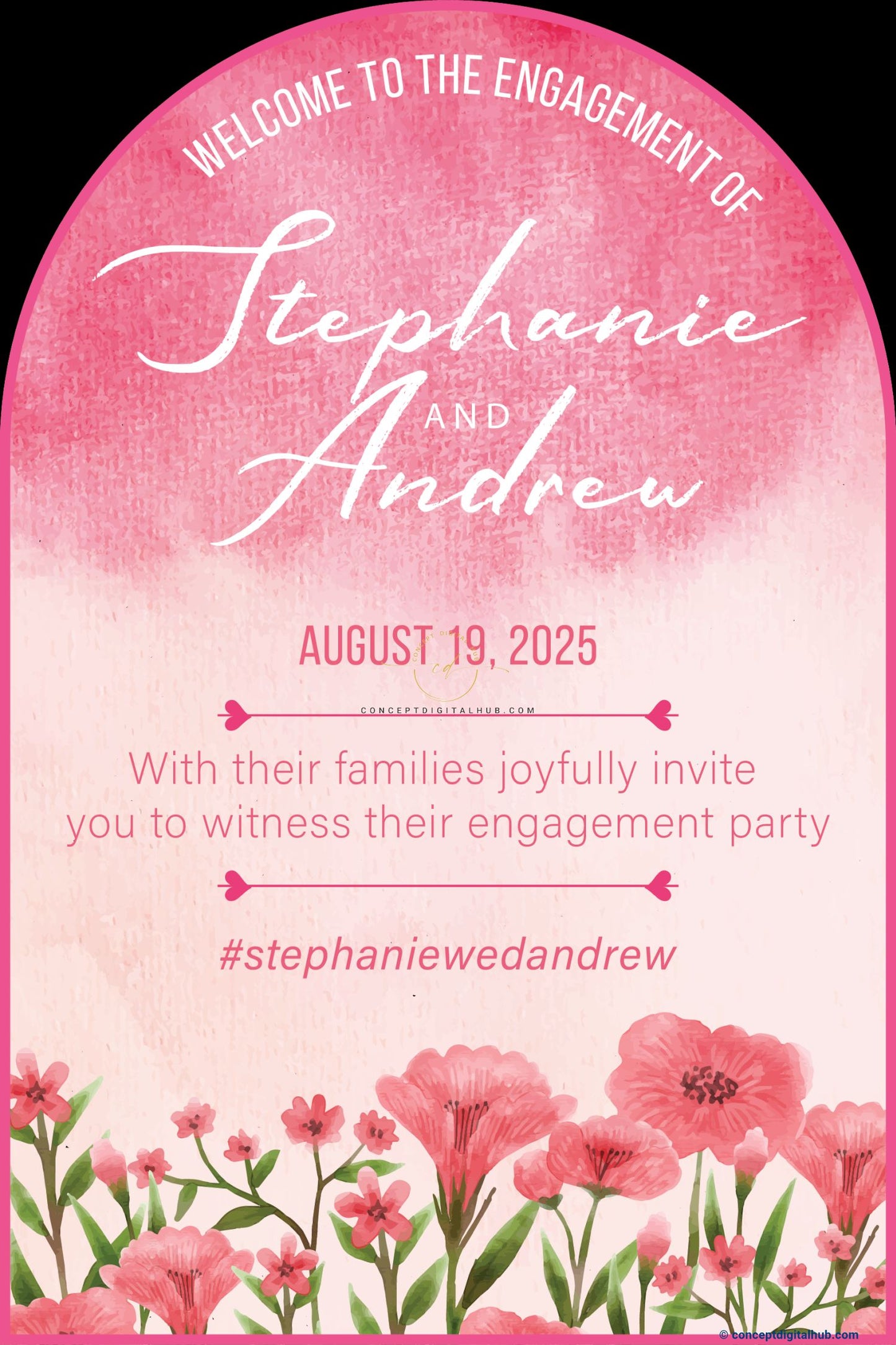 Pink Color Flowers Welcome Board for Engagement