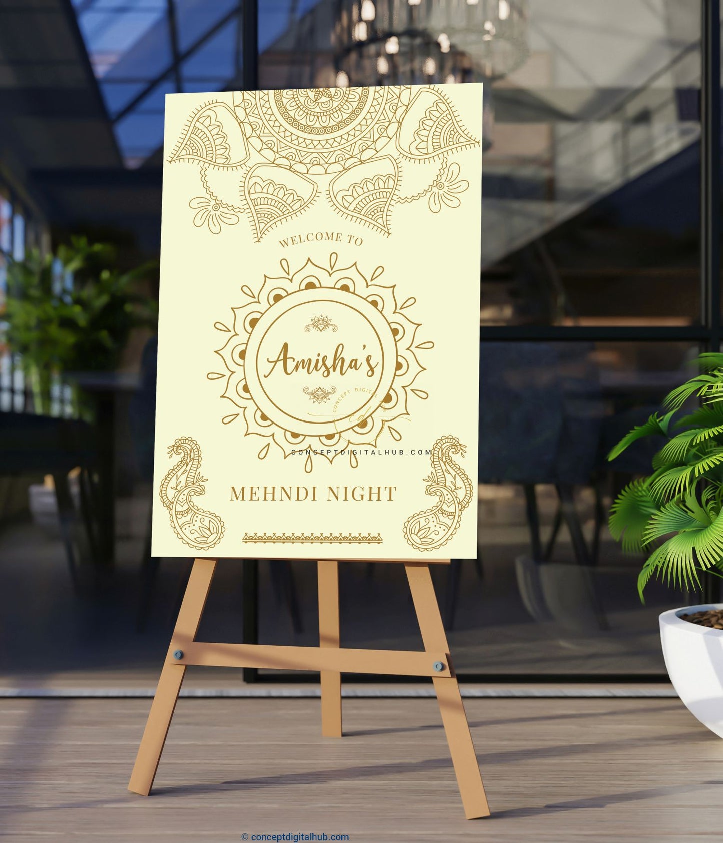 Gold Mehndi Design Welcome Sign Board