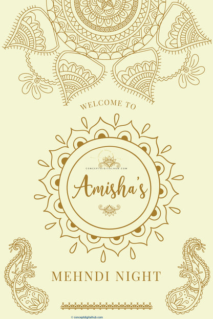 Gold Mehndi Design Welcome Sign Board