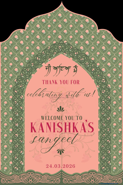 Sage Green Color Floral Pattern Welcome Board for Sangeet