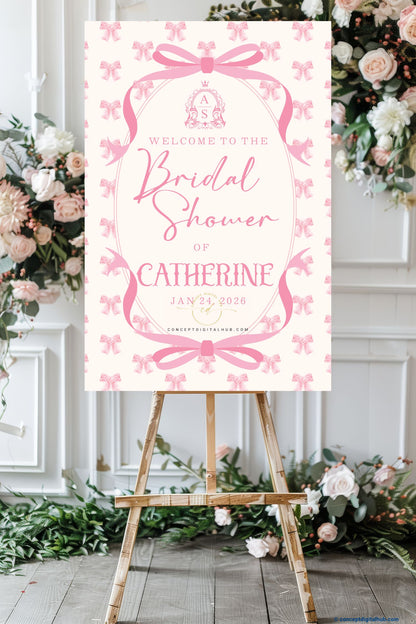 Baby Pink Color Satin Ribbon Bows Welcome Board for Bridal Shower