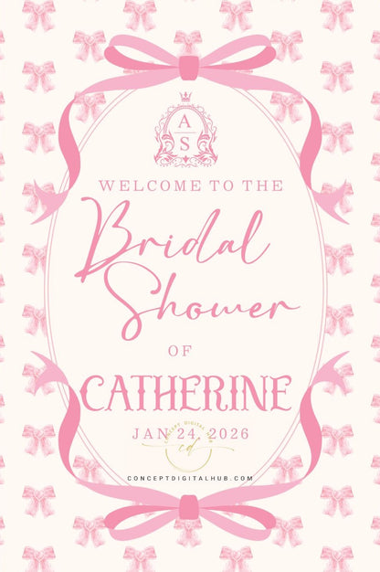 Baby Pink Color Satin Ribbon Bows Welcome Board for Bridal Shower