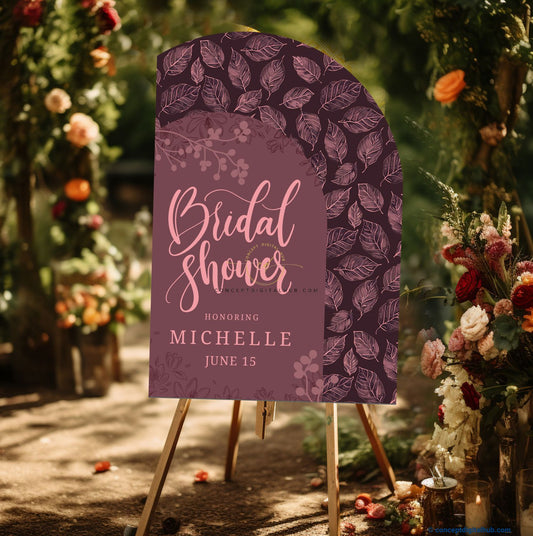 Brownish Purple Color Floral Welcome Board for Bridal Shower